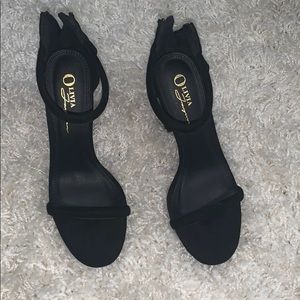 Suede ankle strap block heels